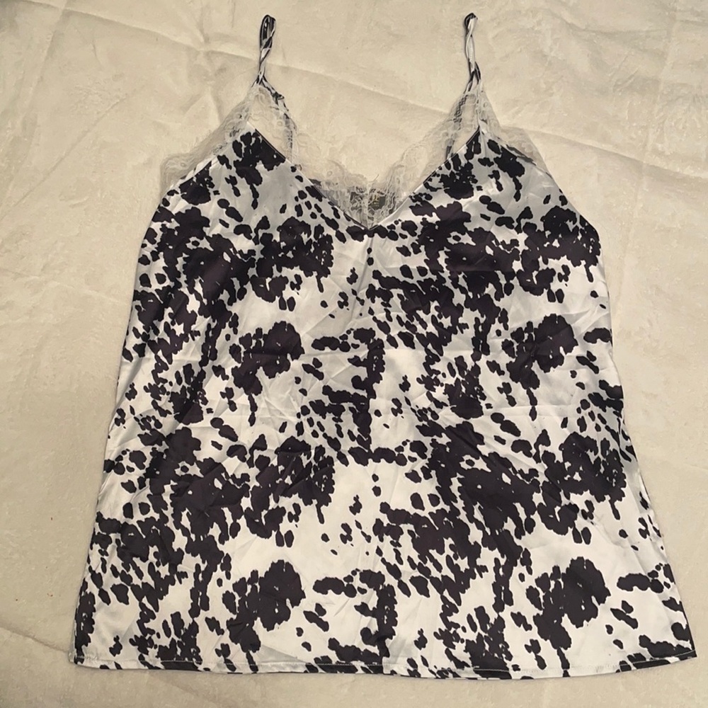Cow print lace tank top